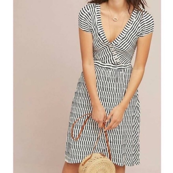 Maeve Anthropologie XS White Paladino Faux Wrap Dress Textured NAUTICAL - Picture 1 of 7